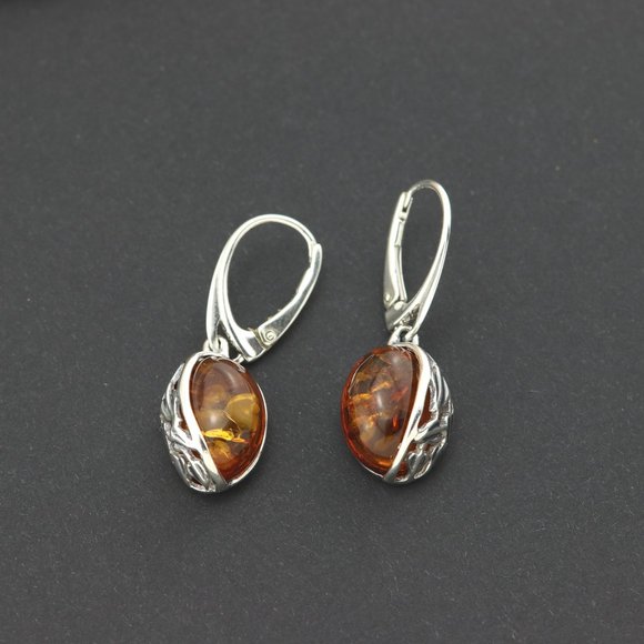Jewelry - Sterling silver earrings with natural Baltic amber, amber drop earrings, dangle